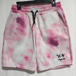 Boohoo Man Oversized Drip Face Pink & White Tie Dyed Shorts Size Medium